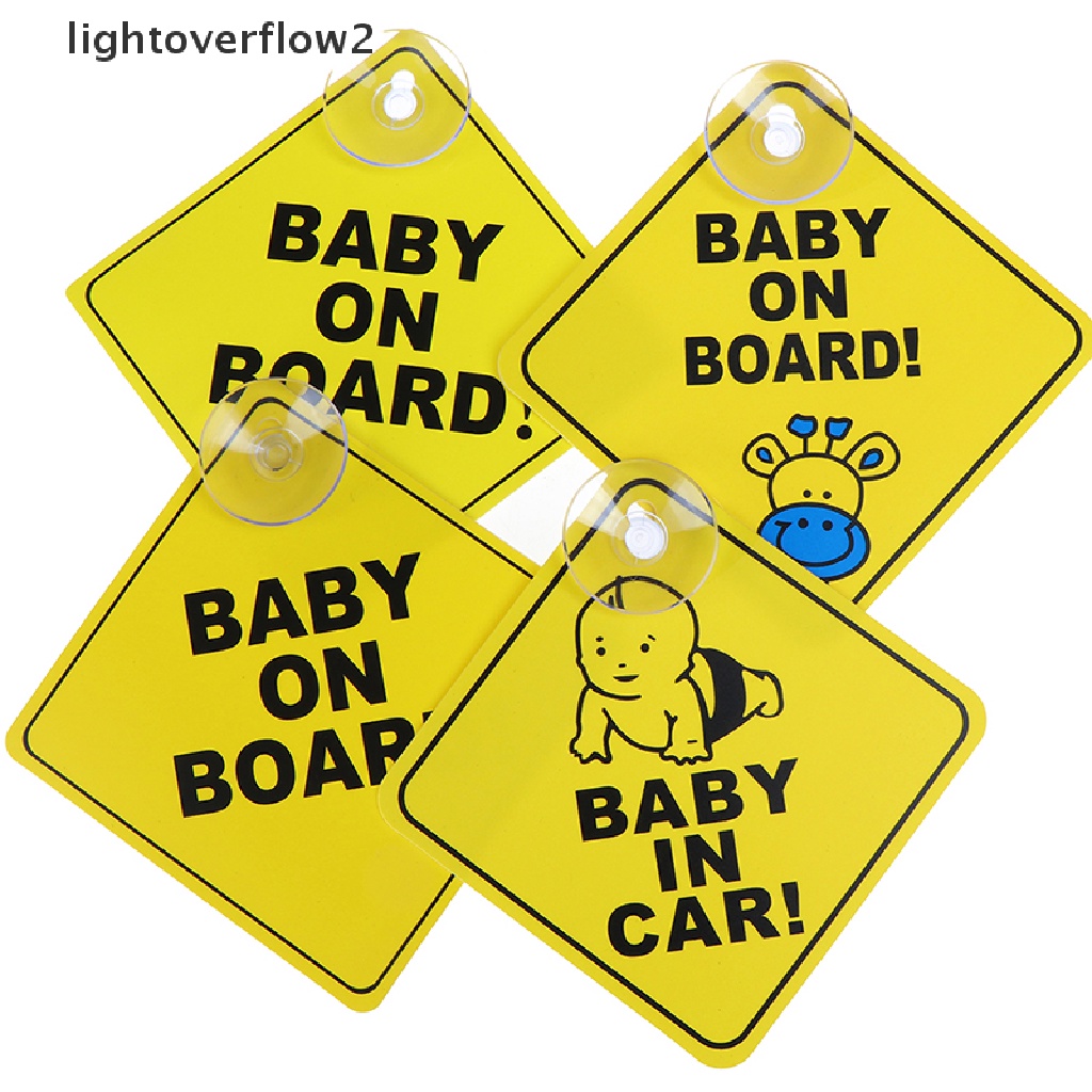 (lightoverflow2) Papan Peringatan Baby On Board 12CM Warna Kuning Dengan Suction Cup Untuk Jendela Mobil