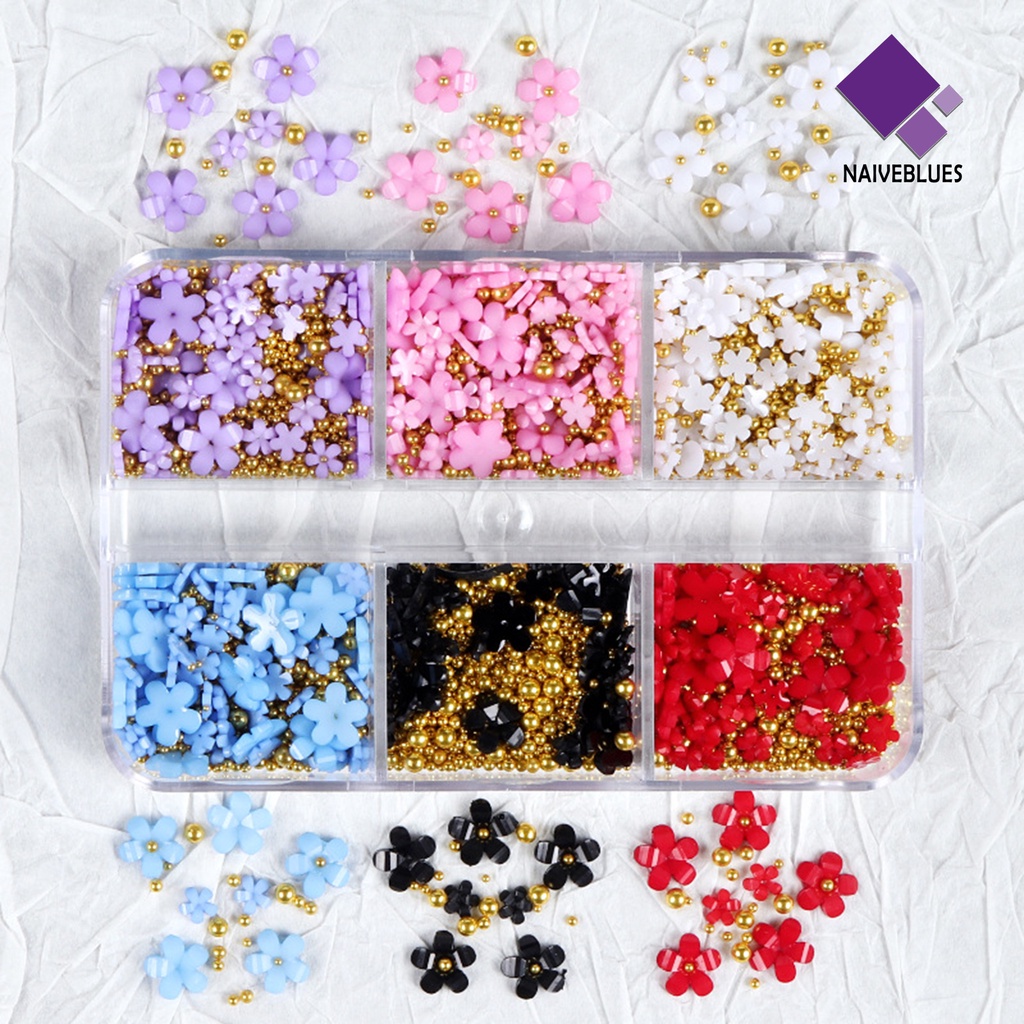 Naiveblue &gt; 6 Sekat / Set Ornamen Bunga Bahan Resin Untuk Dekorasi Nail Art / Manicure