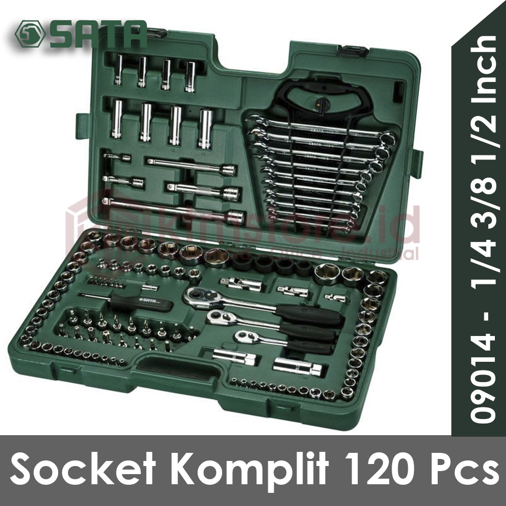 Kunci Socket Set 120 Pcs 1/4 &quot; &amp; 3/8 &quot; &amp; 1/2 &quot; 09014 SATA TOOLS