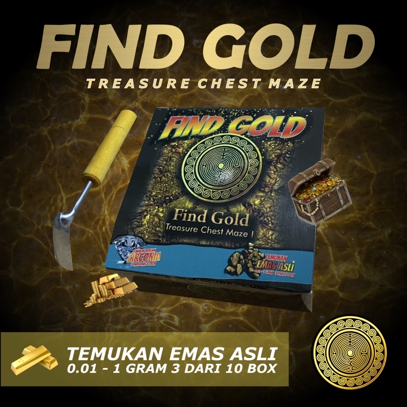 FIND GOLD TREASURE CHEST MAZE EMAS BATANG LOGAM MULIA 24K MINI MURNI LUCKY MISTERI MYSTERY KEBERUNTUNGAN BOX MAINAN GALI HARTA KARUN