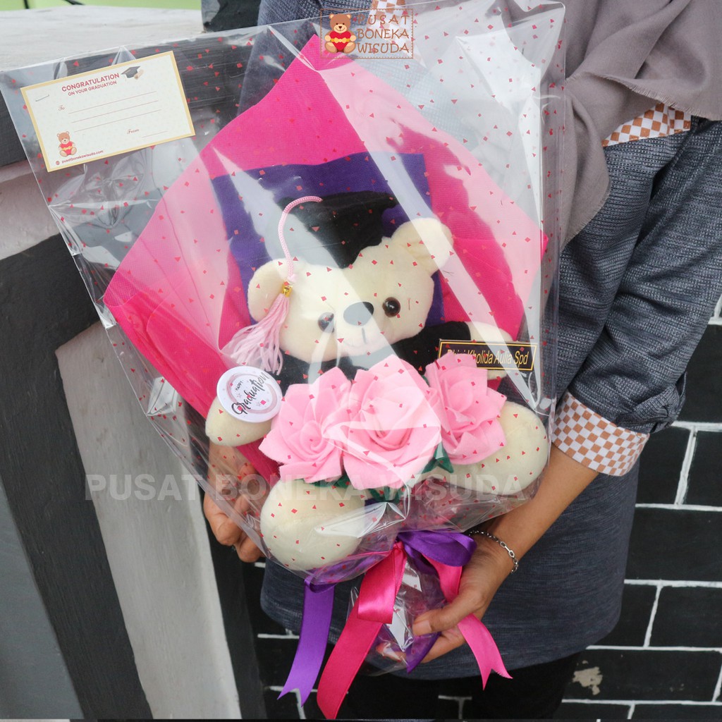 Buket Bunga Boneka Wisuda Bucket Bunga Teddy Bear Karakter Kado Hadiah/Anniversary/Ulang Tahun Ultah