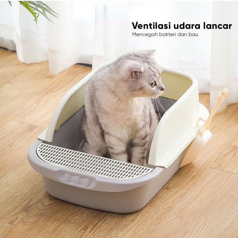 Hugopet Cat Litter Box Tempat Pasir Kucing Tempat Bak Pasir Kucing Tempat Pup Toilet Kucing Free Sekop Shovel