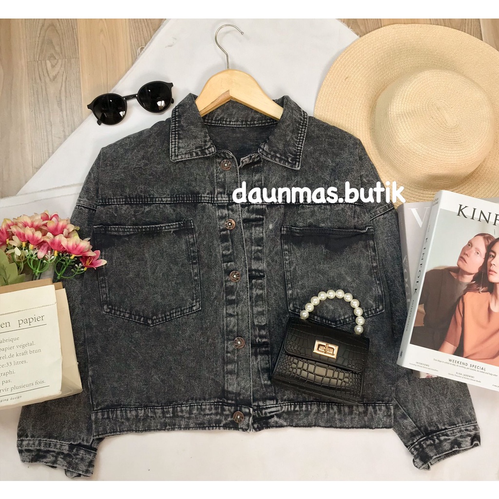 1KG MUAT 3PCS | JAKET JEANS CROP PITA EMBLEM 3D HITS OOTD SELEBGRAM KOREAN STYLE FASHION WANITA