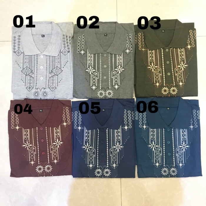 pria-koko-baju- baju koko bahan kaos tangan panjang/ baju koko bordir/baju muslim pria - hijau