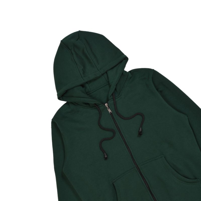 LinkaweOriginal Jaket Hoodie sletting Basic M L XL free sticker & gantungan kunci pria dan wanita 2-Hijau tua