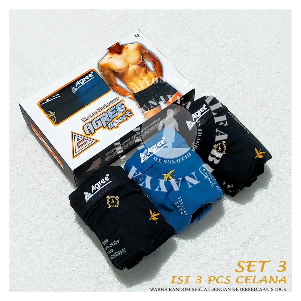 3 Pcs Celana Dalam Pria AGREE SPORT BOXER CD Underwear Pakaian Dalam AB12AGS38
