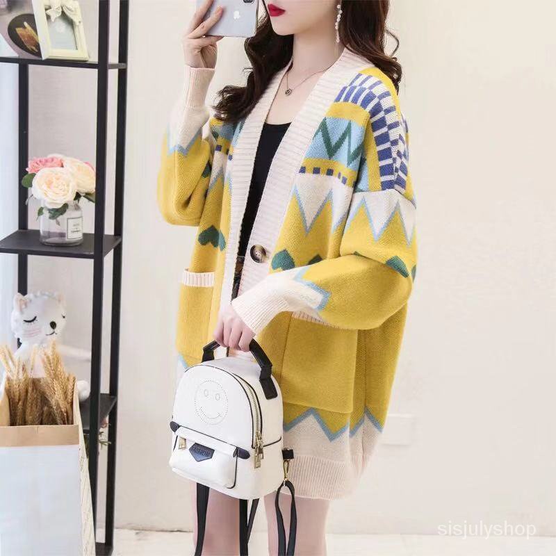 #Sisjuly# Sweater Wanita Mantel Longgar Kardigan Sweater Rajutan 2022 Musim Gugur Dan Musim Dingin S