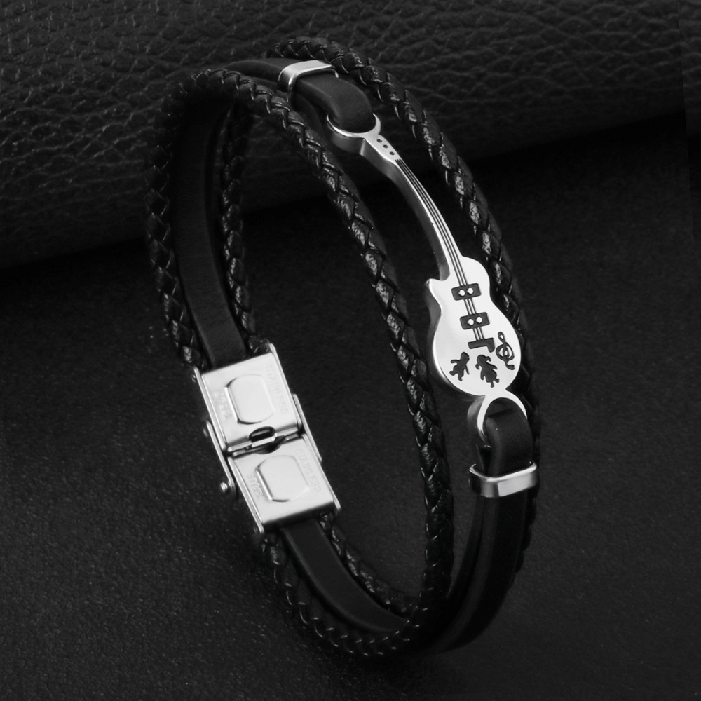 Gelang Multilayer Bahan Kulit Gaya Punk Untuk Pria