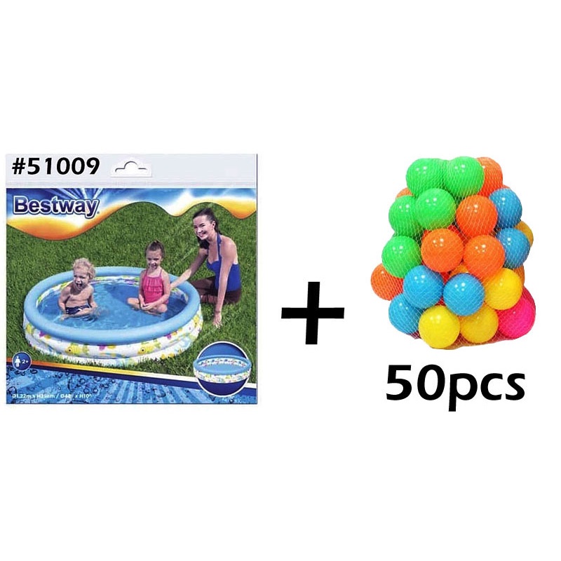 Bestway 51009, 51008 Kolam Renang Anak dan Bayi Ocean Life - Paket Kolam Mandi Bola 122 cm x 25 cm-51009 + Bola 50 pcs