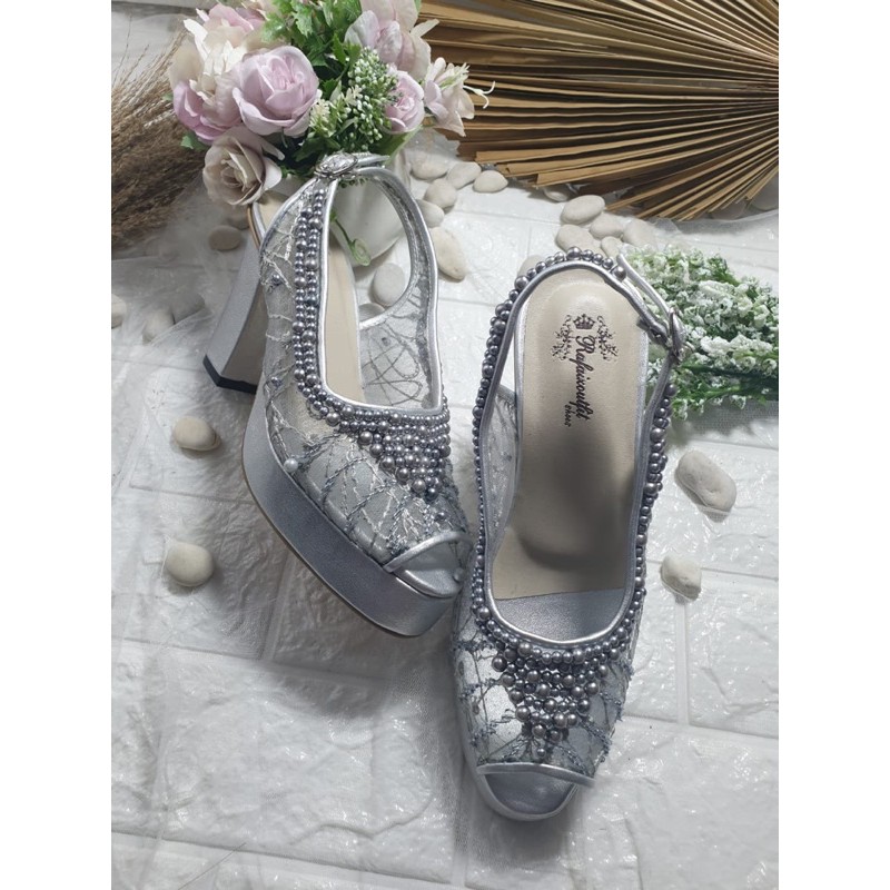 sepatu Sallysta silver 9cm hak tahu