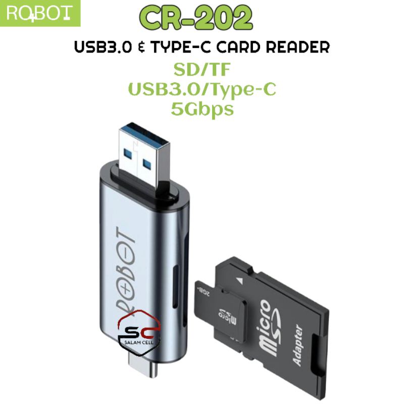 Card Reader ROBOT CR202 USB 3.0 TF / SD with 2 Slot Hub Black Original