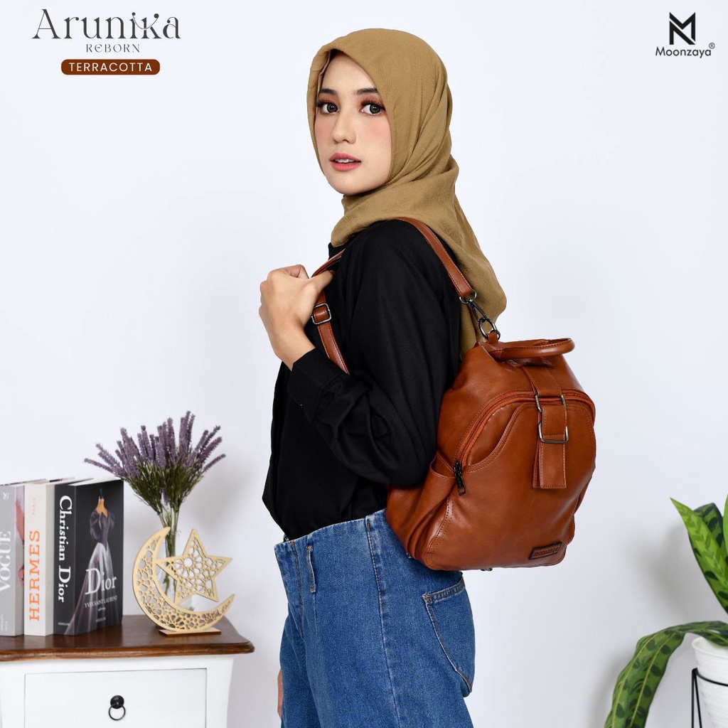 Moonzaya Tas Ransel Arunika Gendong Wanita Simpel Warna Black Sunkist Coffee Terracotta Tahan Air
