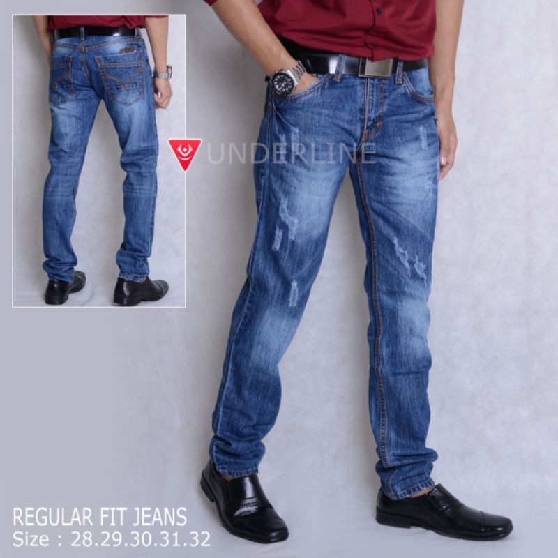 celana jeans reguler pria sobek laser / jeans reguler pria sobek laser / reguler original produk