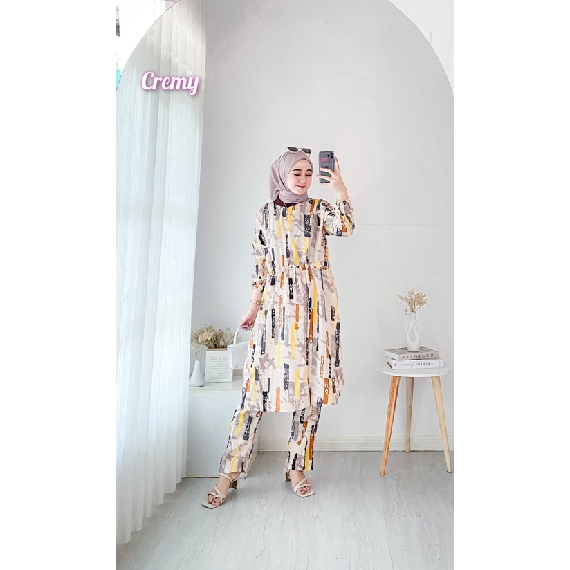 One Set Long Tunik / Setelan Lengan Panjang Tunik Rayon Viscose / Coza Batik