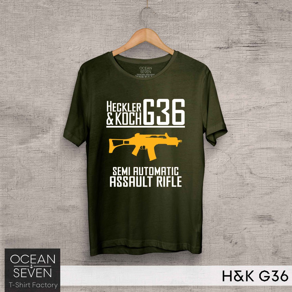 OCEANSEVEN.ID Kaos Distro H&K G36 Baju Pria Kaos Lengan Pendek Polo Shirt
