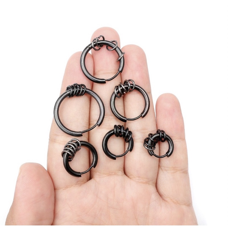 ANTING RING HOOP GOLD SILVER HITAM TINDIK DAN JEPIT