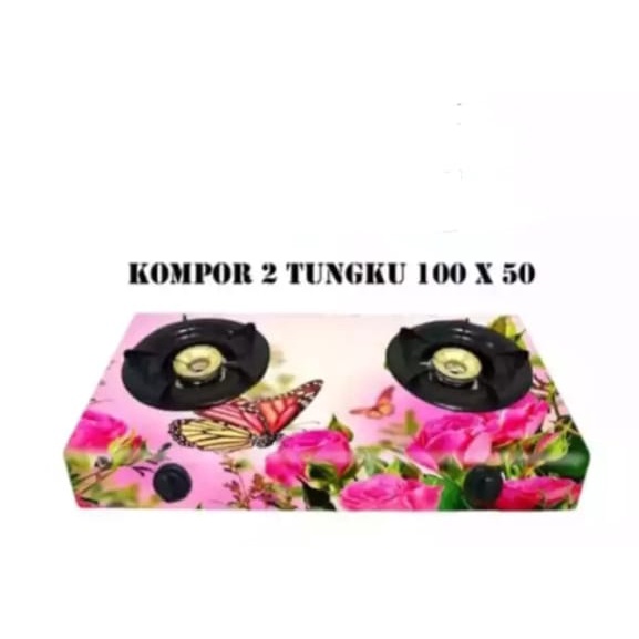 Sticker Kompor 2 Tungku Motif Pink Flower&Pink Butterfly