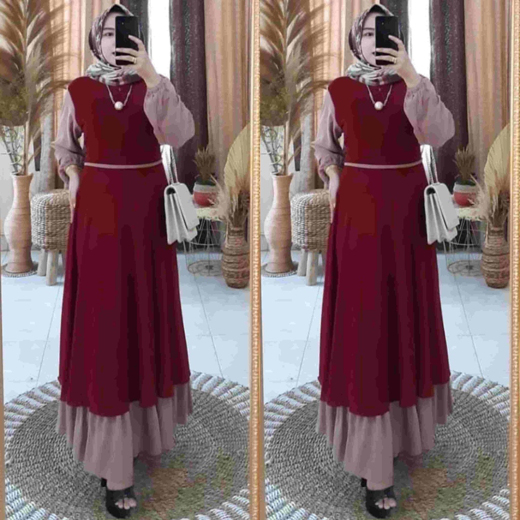 andara maxi 2 ceruty bebydoll kombinasi warna /gamis syarii ceruty bebydoll kombi