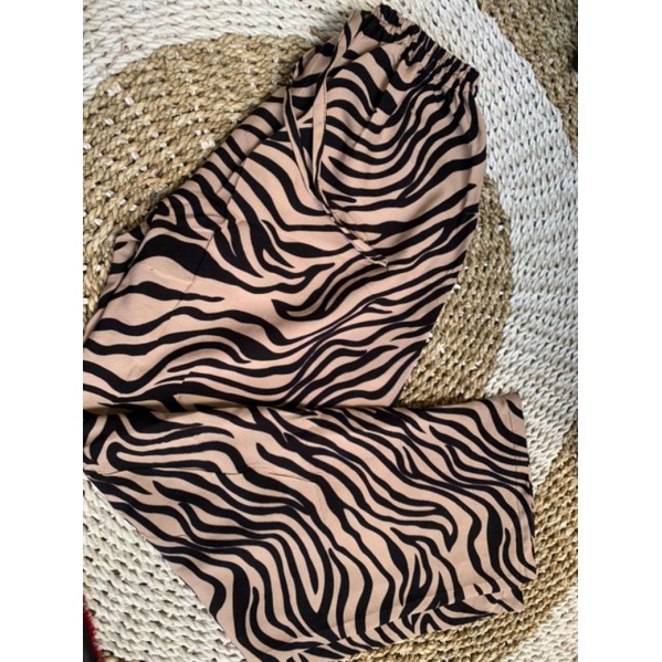 Celana kulot wanita rayon motif zebra/garis/bunga/polos