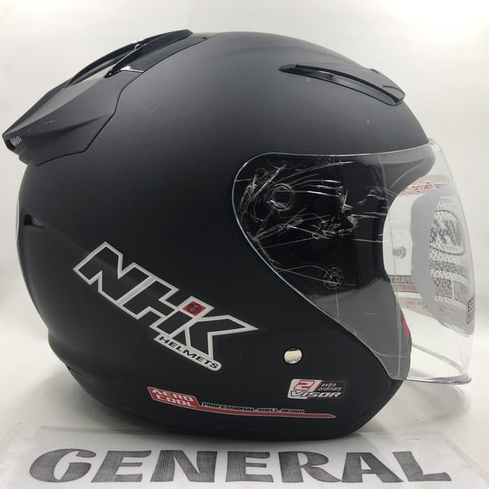 Helm NHK R1 Solid Black Doff Hitam Dop Double Visor Half Face - Helem Motor SNI DOT Touring Dewasa Pria Wanita Cewek Cowok Helmet Keren Terbaru Original-2