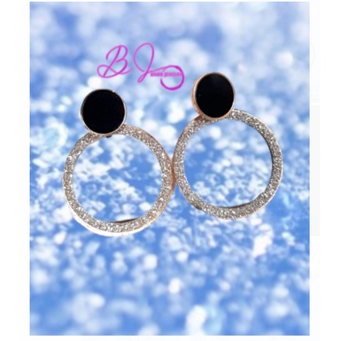ANTING TUSUK MODEL BULAT HITAM GLITER/ ANTING TUSUK TITANIUM/ AKSESORIS WANITA KOREA