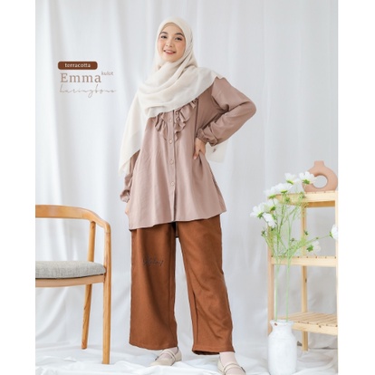 KULOT EMMA HARRINGBONE BY ZIZARA KULOT POLOS BASIC PANT-TERRACOTA