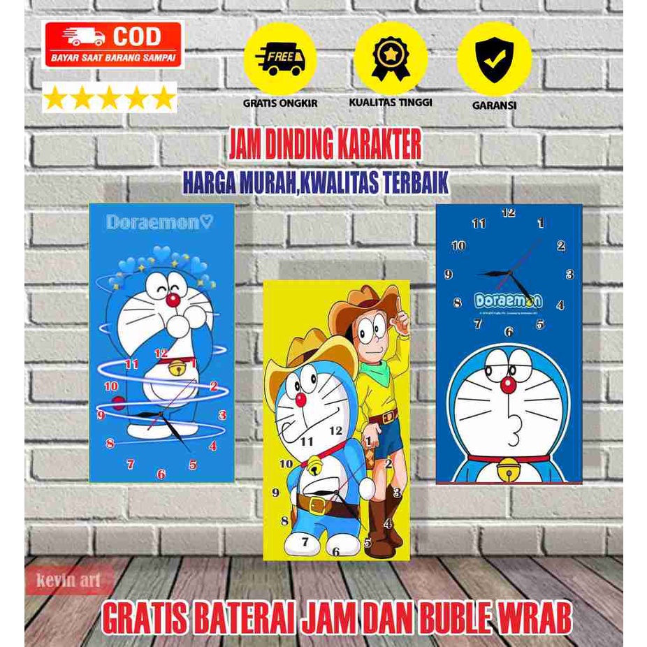 JAM DINDING KARAKTER DORAEMON MINIMALIS UNIK BESAR KAYU VINTAGE SOUVENIR JAM CAFE Kevinart