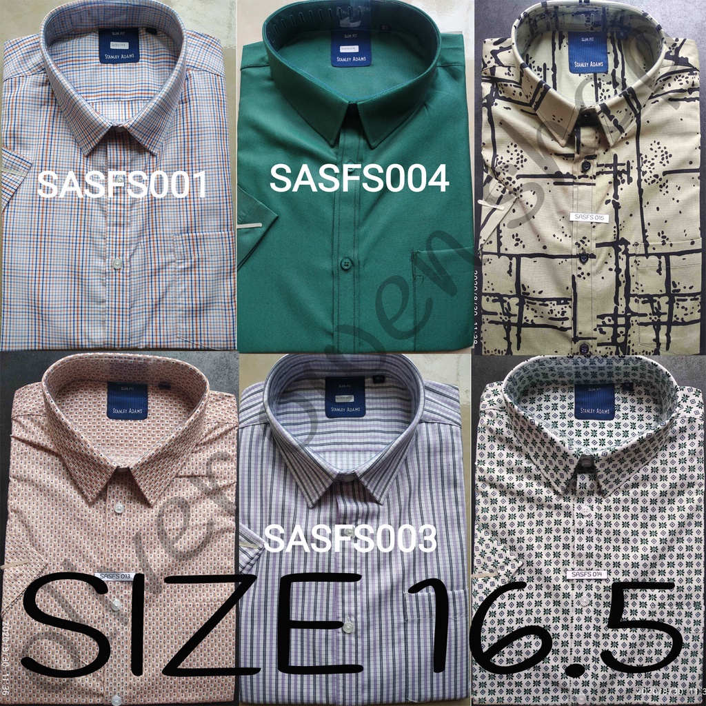 Kemeja Slim Fit Lengan Pendek Merek Stanley Adams Size 16.5