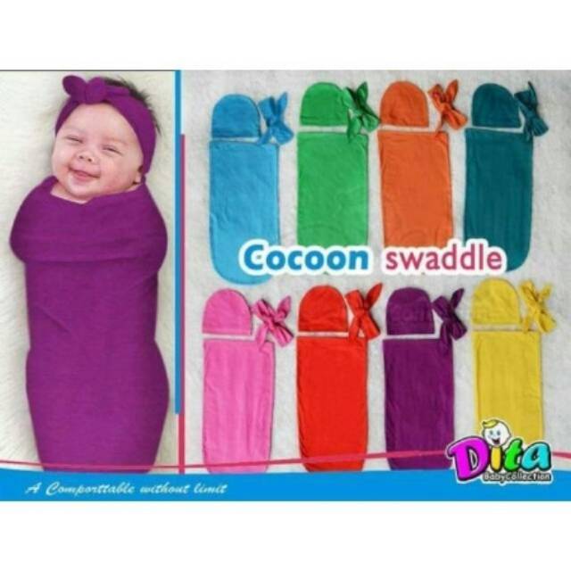 SNI [Perlengkapanbayimurah] Bedong INSTAN Dita Moons Care Cocoon Swaddle POLOS Rainbow/Bedong Bayi Instan TOPI BANDANA