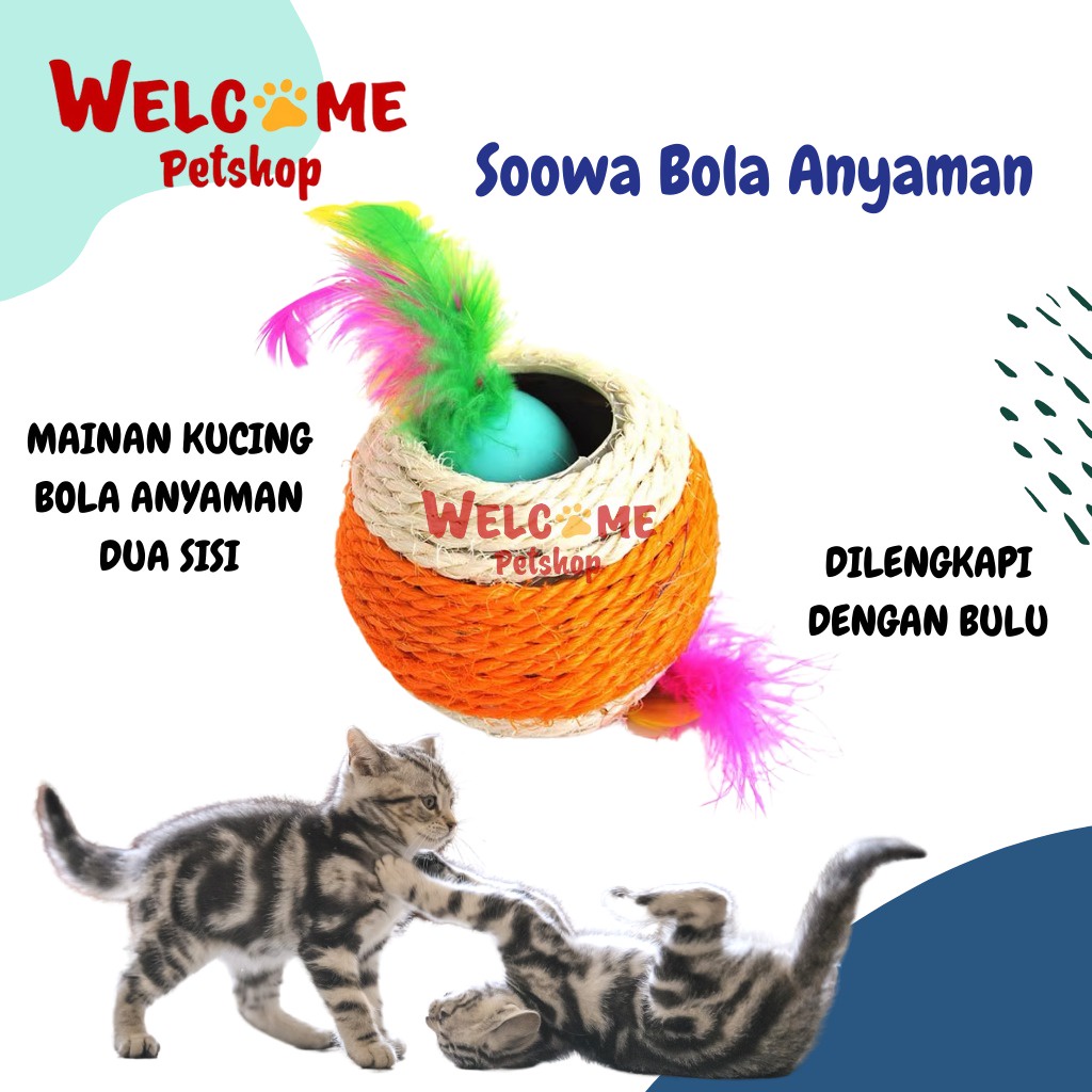 Soowa Bola Anyaman Mainan Kucing Dua Sisi Bulu Cat Toy