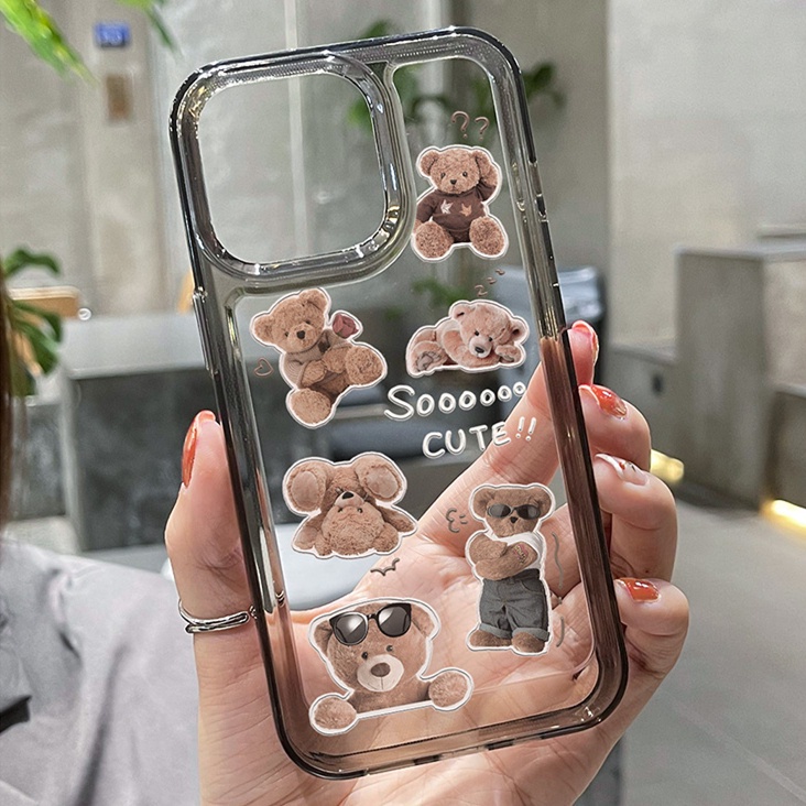 Soft Case Silikon TPU Transparan Motif Beruang Untuk IPhone 14 13 11 Pro 12 X XR XS Max SE2 6 6S 7 8 Plus