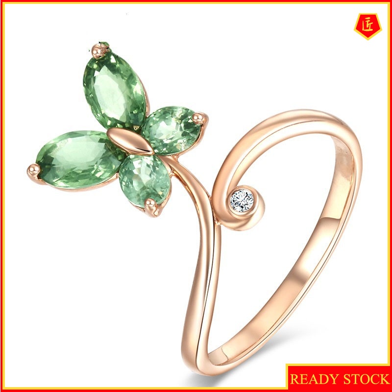 [Ready Stock]Rose Gold Green Crystal Butterfly Ring Simple Elegant Temperament