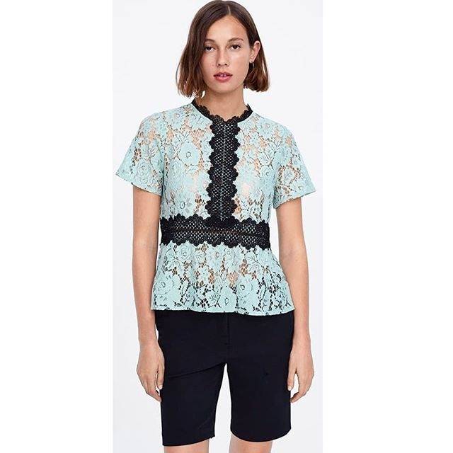[CA] Baju Wanita Branded - ZARA Contrast Lace Sea Green