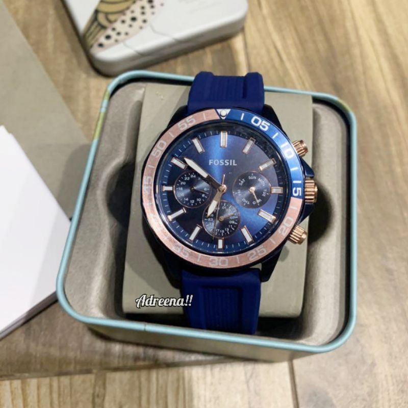 jam tangan pria fossil BQ2498 strap rubber / karet blue original