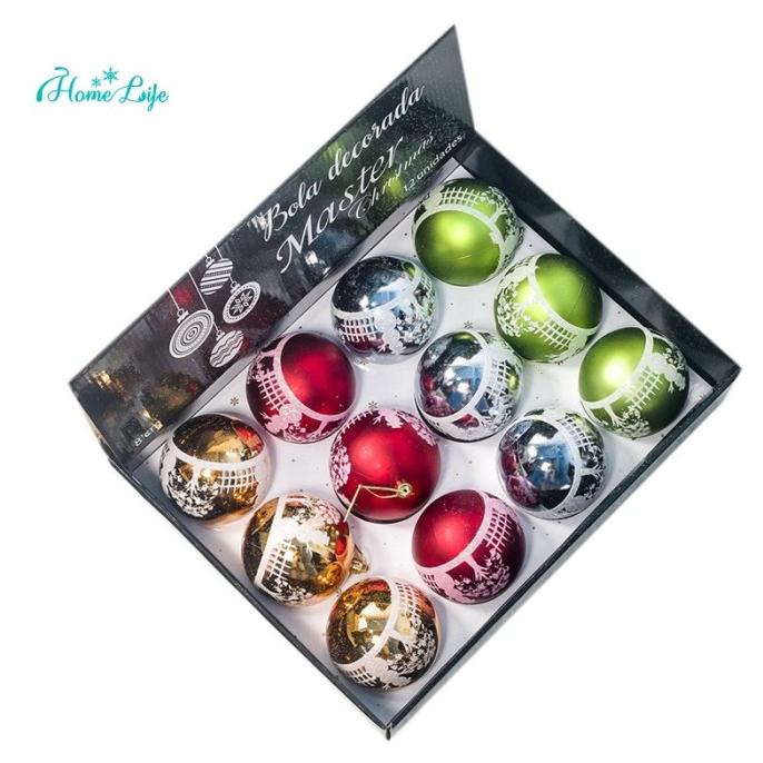 

12Pcs Bola Bauble Gantung Ukuran 80Mm Untuk Dekorasi Pohon Natal Hn67613