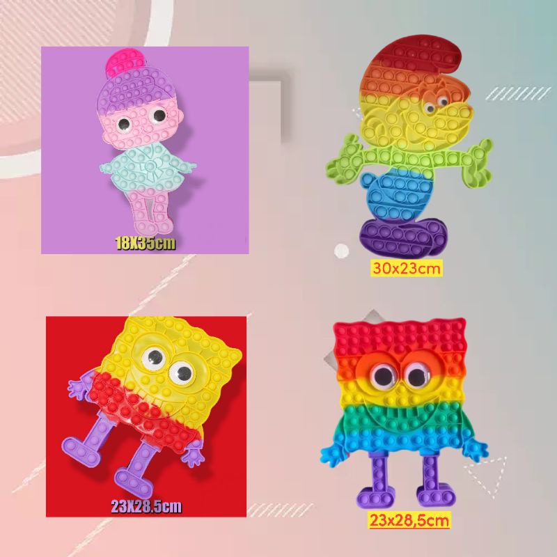 Mainan Fidget Pop It " Jumbo LOL Girl, Smurf, Spongebob Cartoon Character" Ready Stock Mainan Edukas