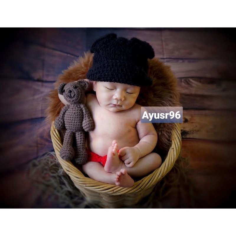 Topi Rajut Bayi Laki-laki / Perempuan Desain Beruang untuk Properti Fotografi newbornprops