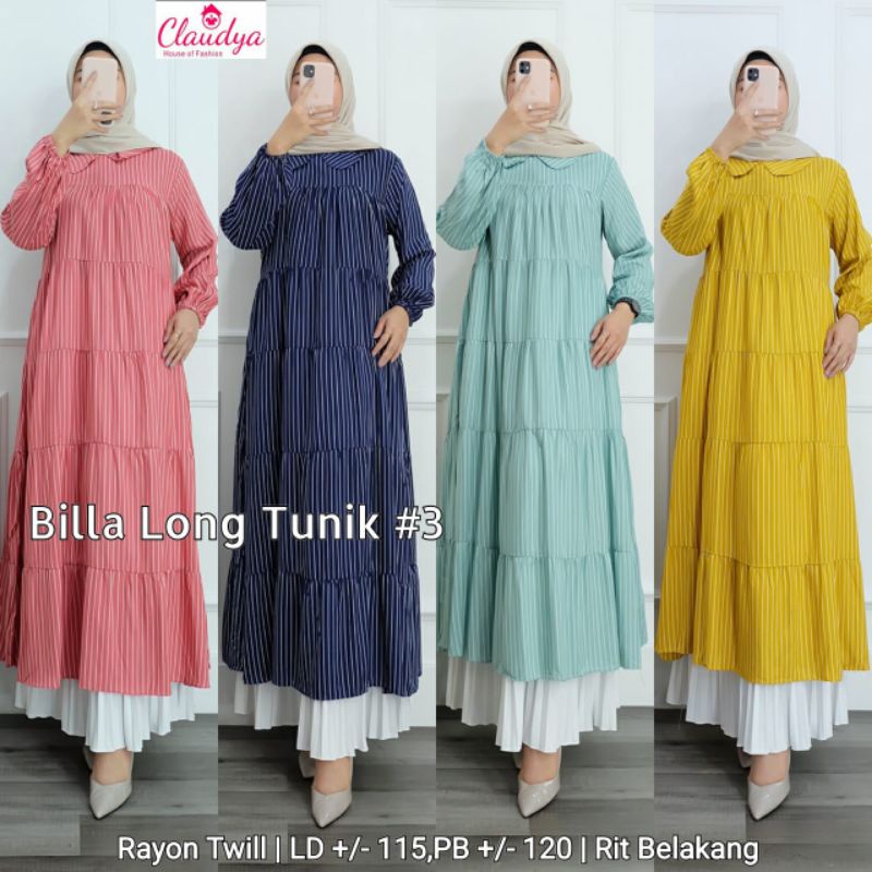 GAMIS RAYON TWILL MOTIF GARIS-GARIS SUPER LUCU BILLA LONG TUNIC #3 BY CLAUDYA