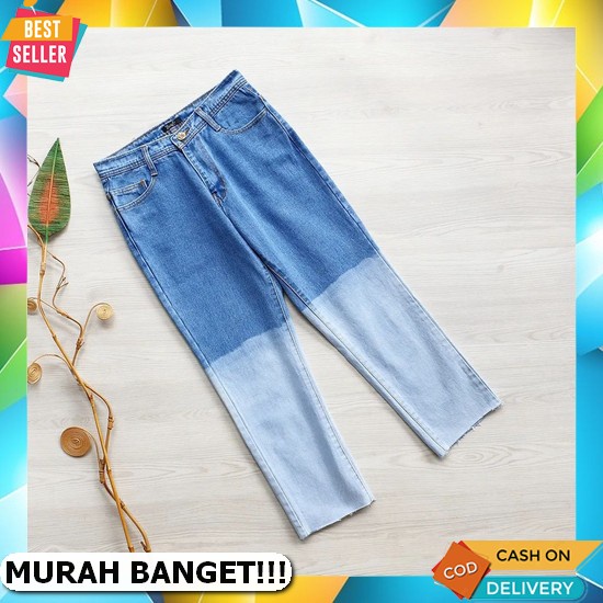 [Bisa Cod]High Waist Kulot Jeans Wanita Tebal Premium [Art. V1589] Celana Pinggang Karet, Kulot, Kan