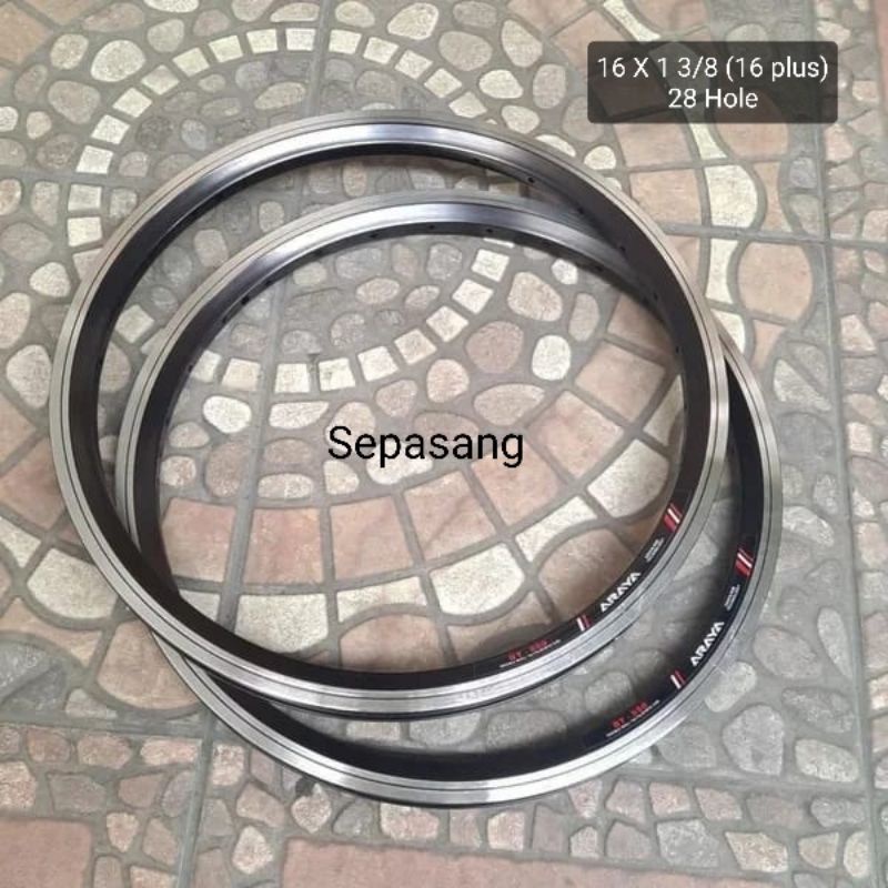 VELG SEPEDA LIPAT 16 PLUS 16 X 1 3/8 28 HOLE RIMS ARAYA BT 550 TERLARIS