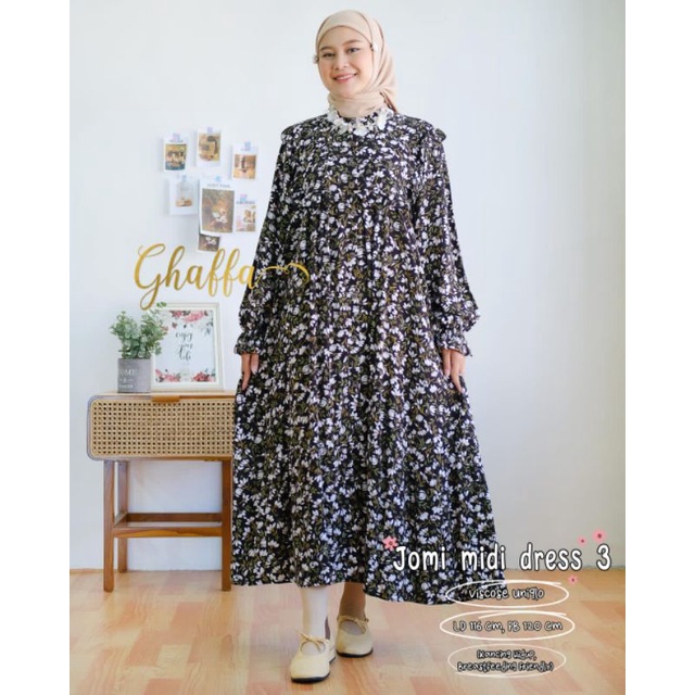 JOMI MIDI #3 BY GHAFFA THE LABEL / MIDI DRESS WANITA / Gamis midi rayon adem