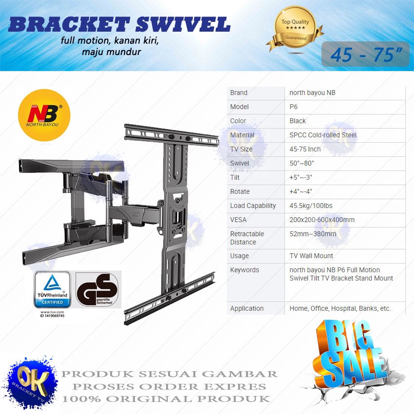 NB P6 Bracket Tv Swivel 75 70 65 60 55 50 45 inch