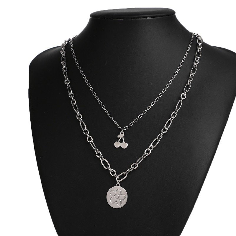 Korean Flower Cherry Double Necklace Necklace Hip Hop Fashion Simple Clavicle Chain For women