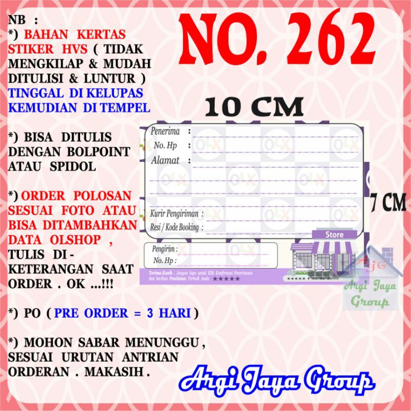 

Stiker HVS - Stiker Pengiriman - Sticker Alamat Olshop Murah Nomer 262-10x7cm