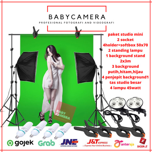 Paket lighting studio foto dan video set plus background foto studio