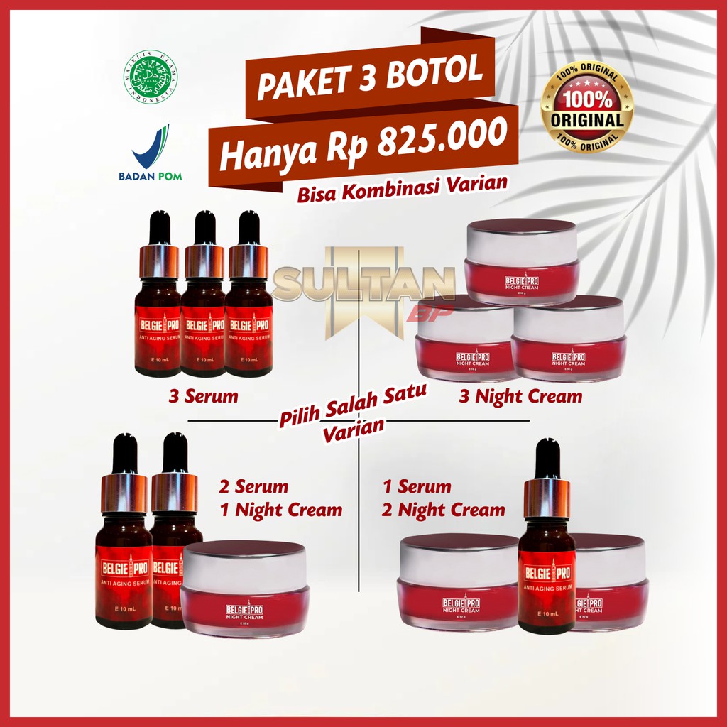 Paket Belgie Pro Facial Serum Night Cream Malam 100% Original Bpom dan Halal Anti Aging Glowing Peng