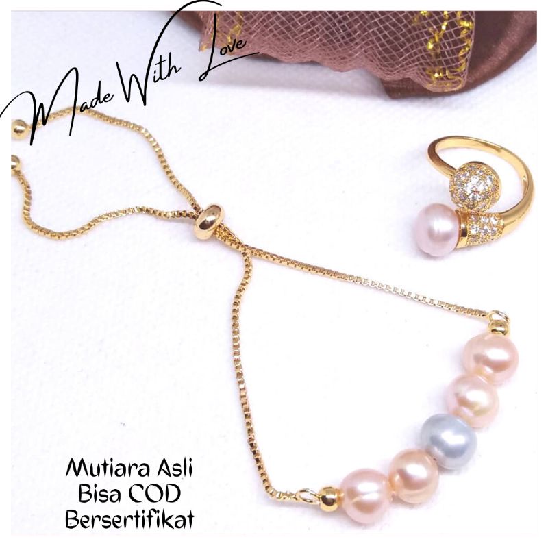 Gelang Wanita Mutiara Asli Lombok | Gelang Serut Model Baru | Gelang lapis emas