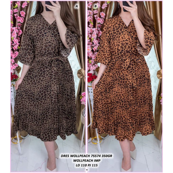 Dress kimono plisket dress leopat v neck dress bangkok kekinian ASD 755744