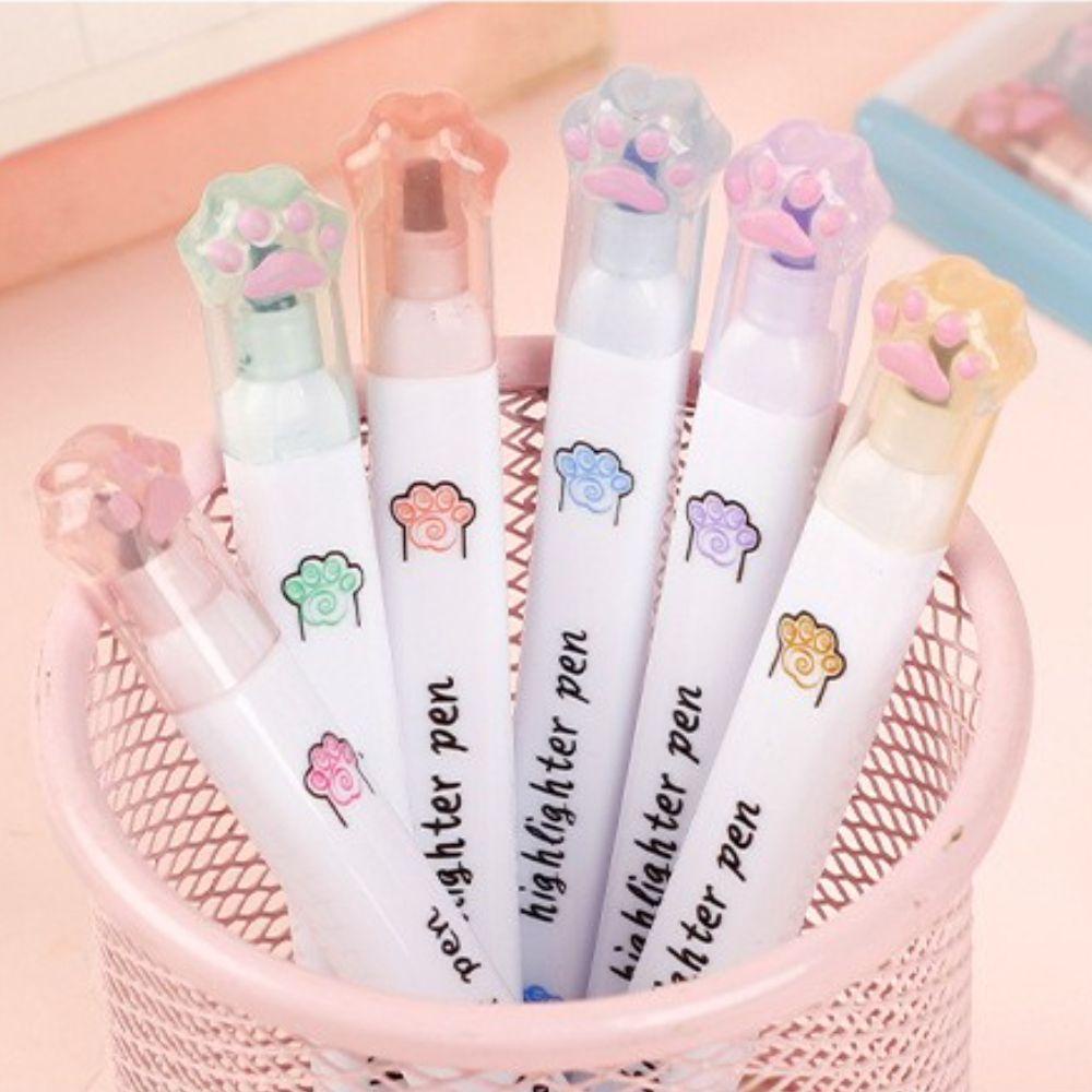 Lanfy Pen Neon Jepang Vintage Warna Permen Perlengkapan Kantor Bentuk Kaki Kucing Stabilo