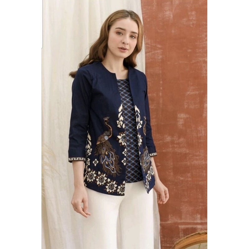 Atasan Batik 242 JM navy / Blouse Batik Wanita Modern / Batik wanita Jumbo